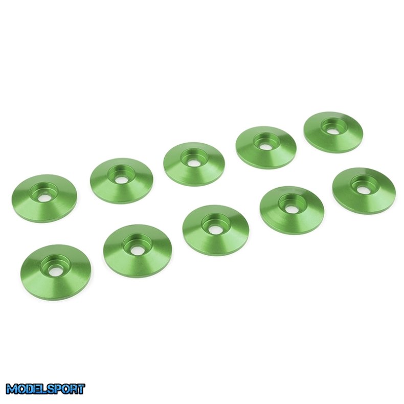 Team Corally - Aluminium Washer - for M3 Button Head Screws - OD=15mm - Green - 10 pcs