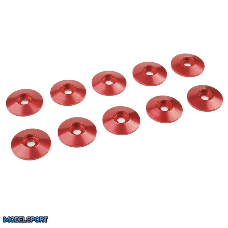 Team Corally - Aluminium Washer - for M3 Button Head Screws - OD=15mm - Red - 10 pcs