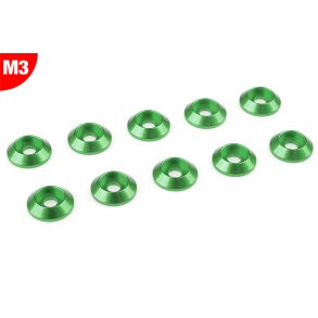 Team Corally - Aluminium Washer - for M3 Button Head Screws - OD=10mm - Green - 10 pcs