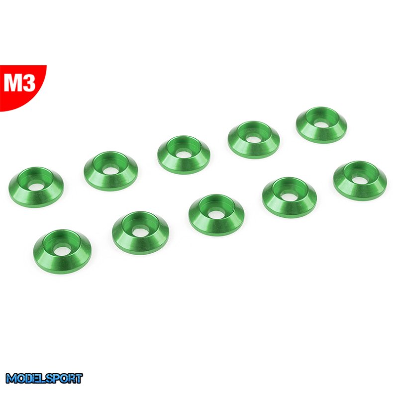 Team Corally - Aluminium Washer - for M3 Button Head Screws - OD=10mm - Green - 10 pcs