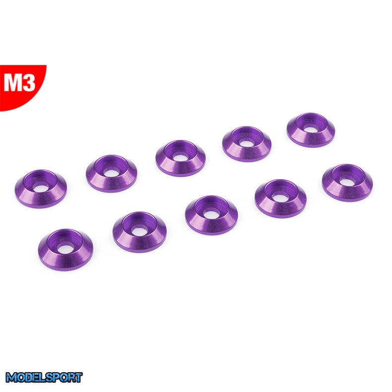 Team Corally - Aluminium Washer - for M3 Button Head Screws - OD=10mm - Purple - 10 pcs