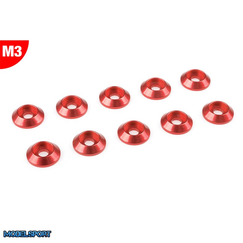 Team Corally - Aluminium Washer - for M3 Button Head Screws - OD=10mm - Red - 10 pcs