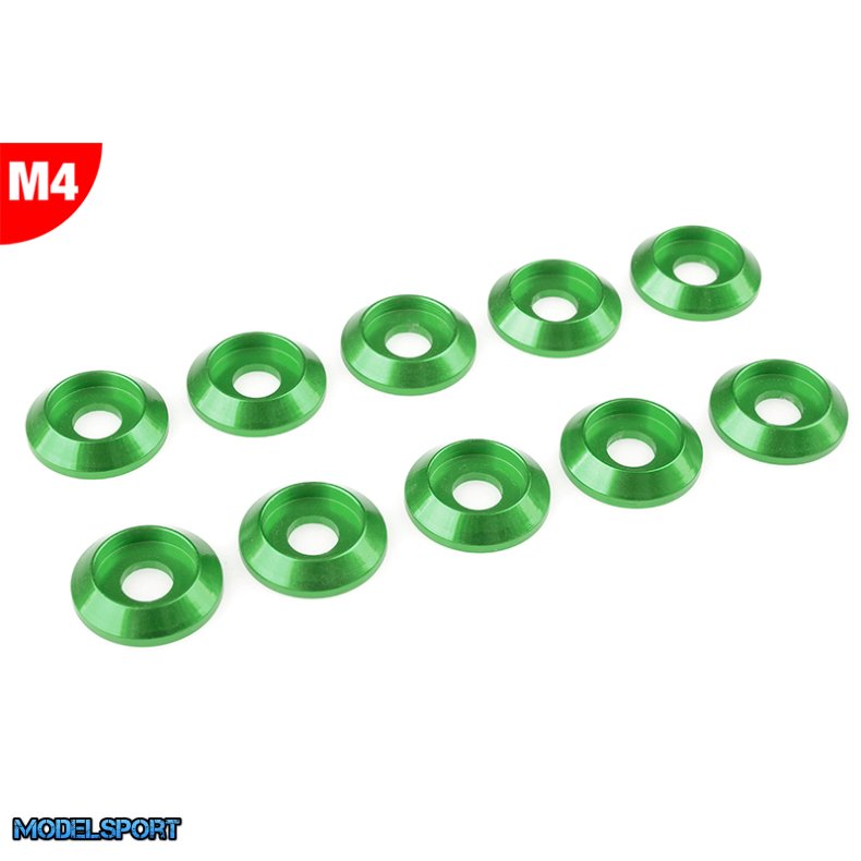 Team Corally - Aluminium Washer - for M4 Button Head Screws - OD=12mm - Green - 10 pcs