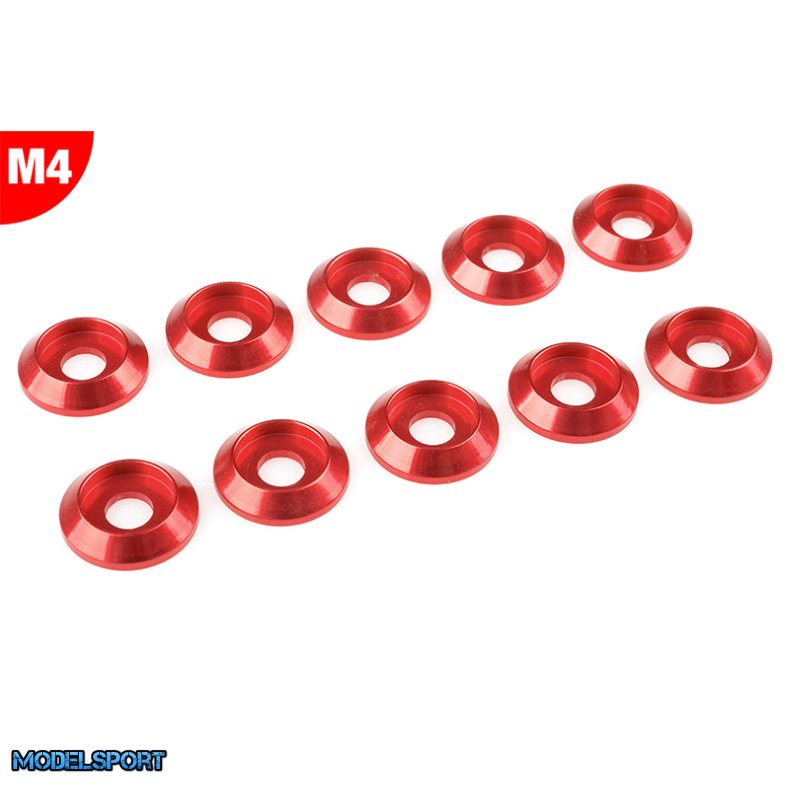 Team Corally - Aluminium Washer - for M4 Button Head Screws - OD=12mm - Red - 10 pcs