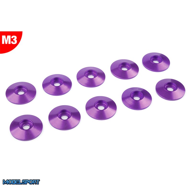 Team Corally - Aluminium Washer - for M3 Button Head Screws - OD=15mm - Purple - 10 pcs