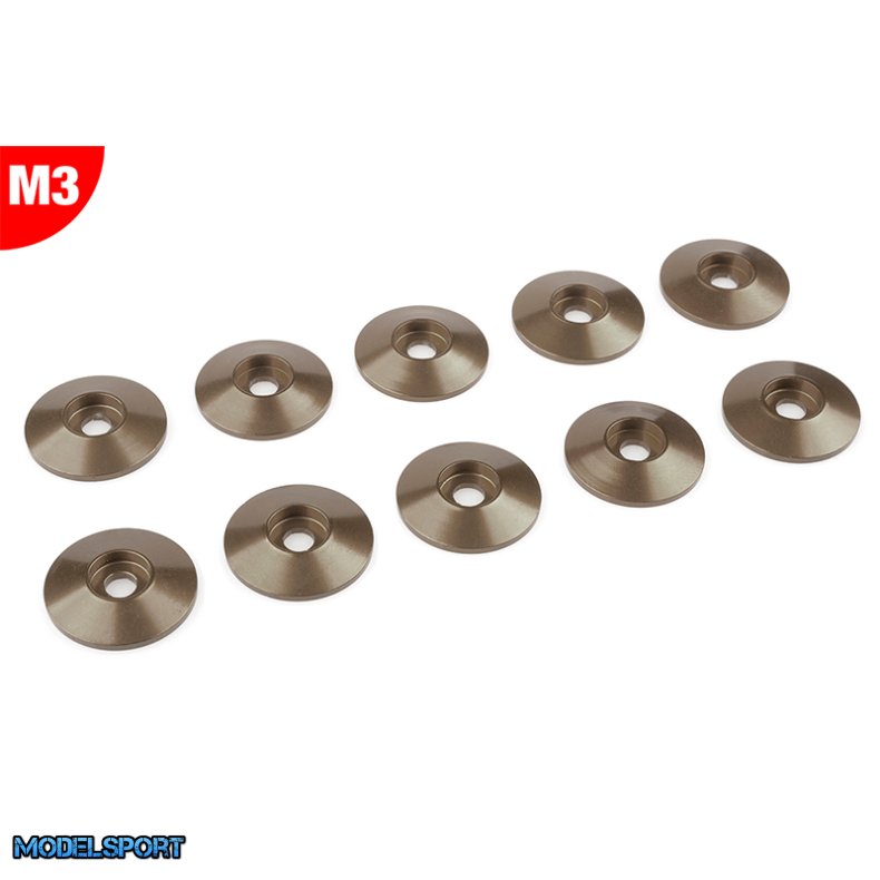 Team Corally - Aluminium Washer - for M3 Button Head Screws - OD=15mm - Gun Metal - 10 pcs