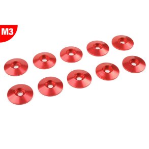 Team Corally - Aluminium Washer - for M3 Button Head Screws - OD=15mm - Red - 10 pcs