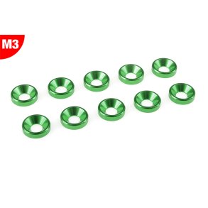 Team Corally - Aluminium Washer - for M3 Flat Head Screws - OD=8mm - Green - 10 pcs