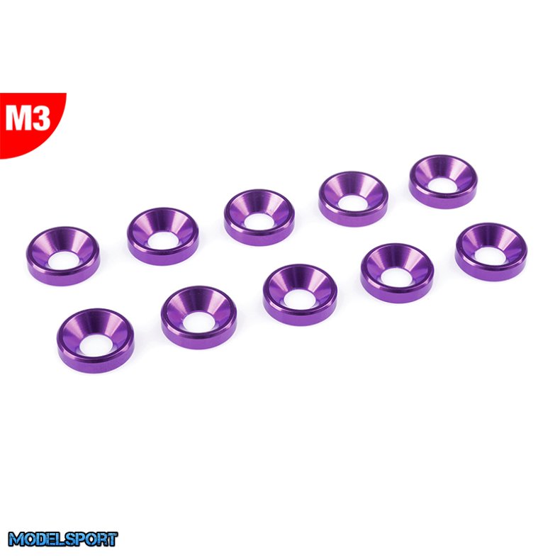 Team Corally - Aluminium Washer - for M3 Flat Head Screws - OD=8mm - Purple - 10 pcs
