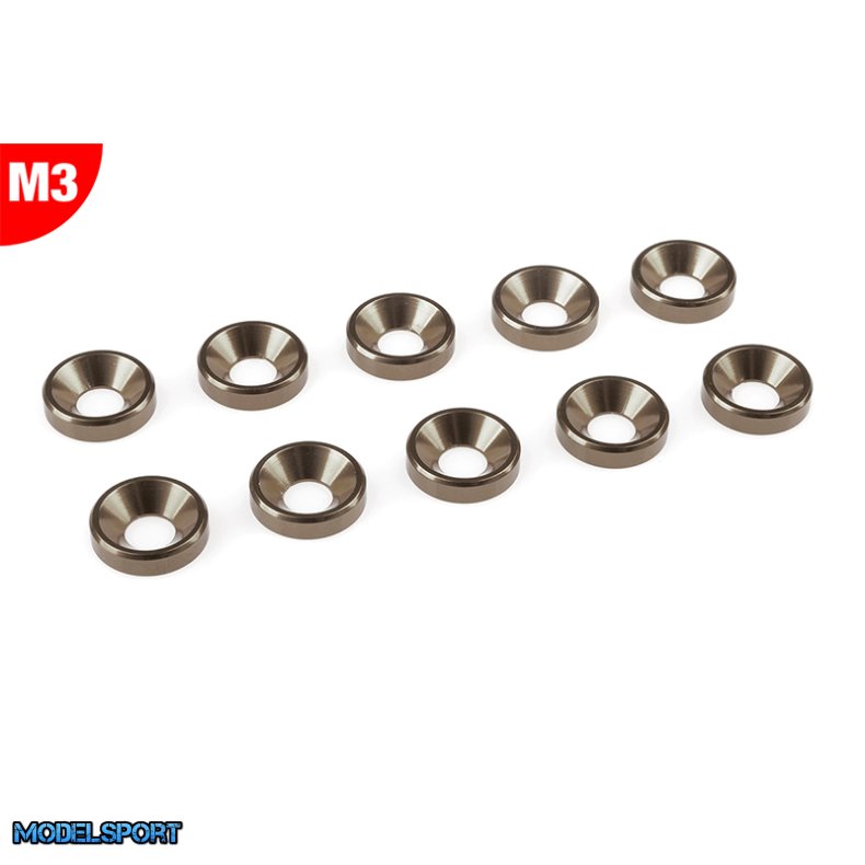 Team Corally - Aluminium Washer - for M3 Flat Head Screws - OD=8mm - Gun Metal - 10 pcs