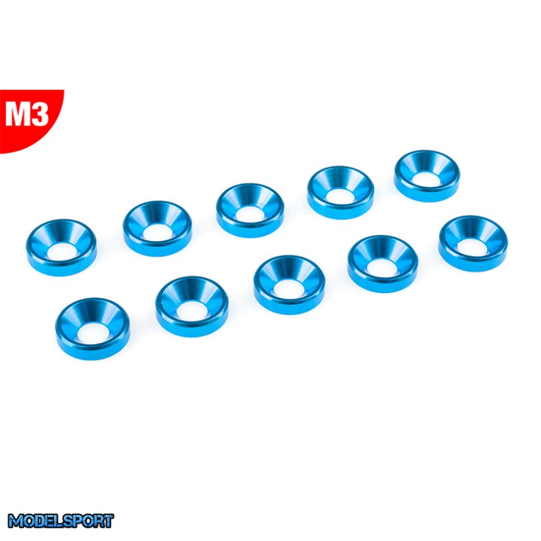 Team Corally - Aluminium Washer - for M3 Flat Head Screws - OD=8mm - Blue - 10 pcs