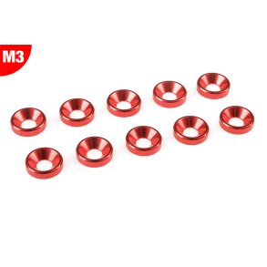 Team Corally - Aluminium Washer - for M3 Flat Head Screws - OD=8mm - Red - 10 pcs