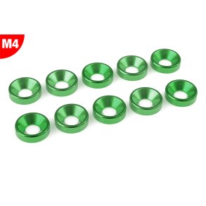 Team Corally - Aluminium Washer - for M4 Flat Head Screws - OD=10mm - Green - 10 pcs