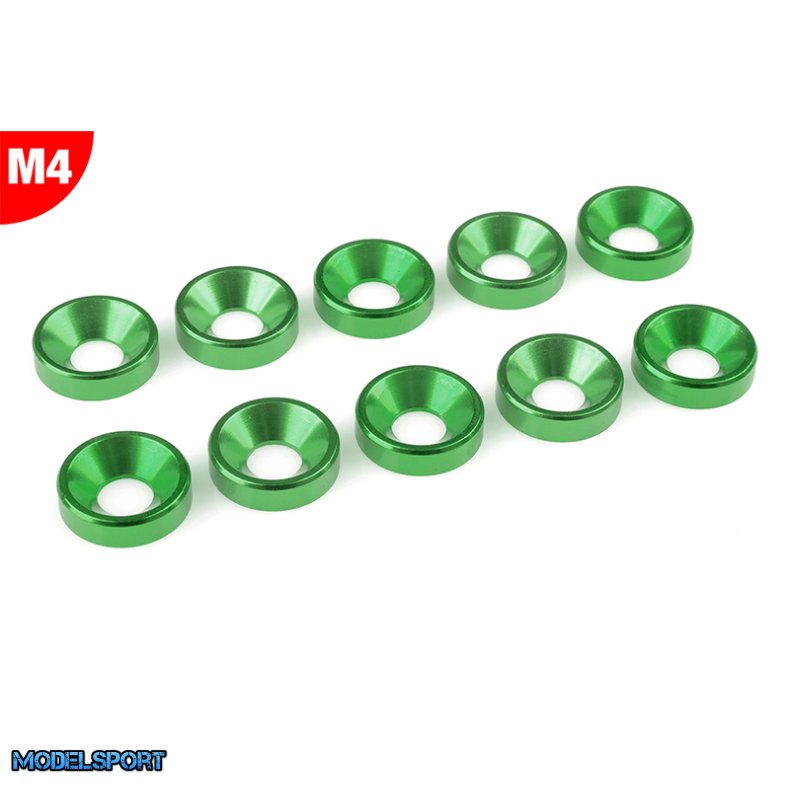 Team Corally - Aluminium Washer - for M4 Flat Head Screws - OD=10mm - Green - 10 pcs