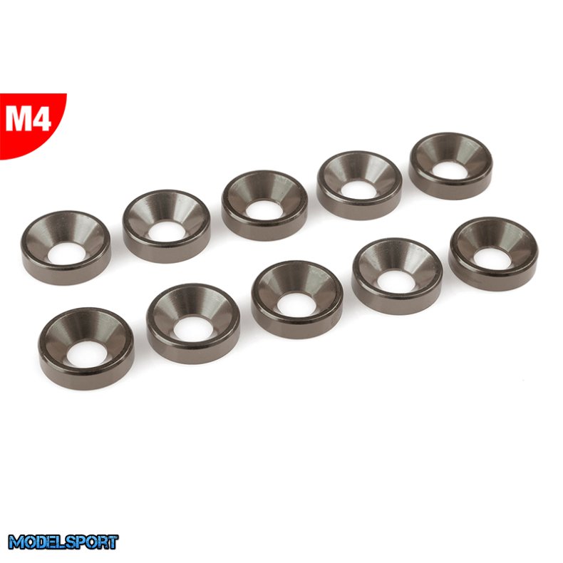 Team Corally - Aluminium Washer - for M4 Flat Head Screws - OD=10mm - Gun Metal - 10 pcs