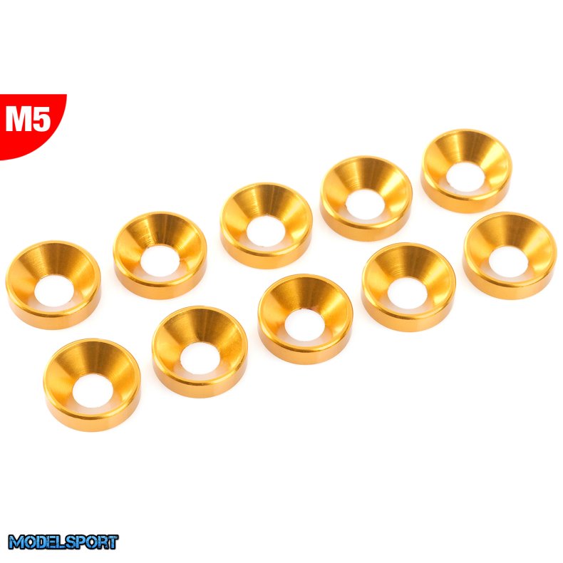 Team Corally - Aluminium Washer - for M5 Flat Head Screws - OD=12mm - Gold - 10 pcs