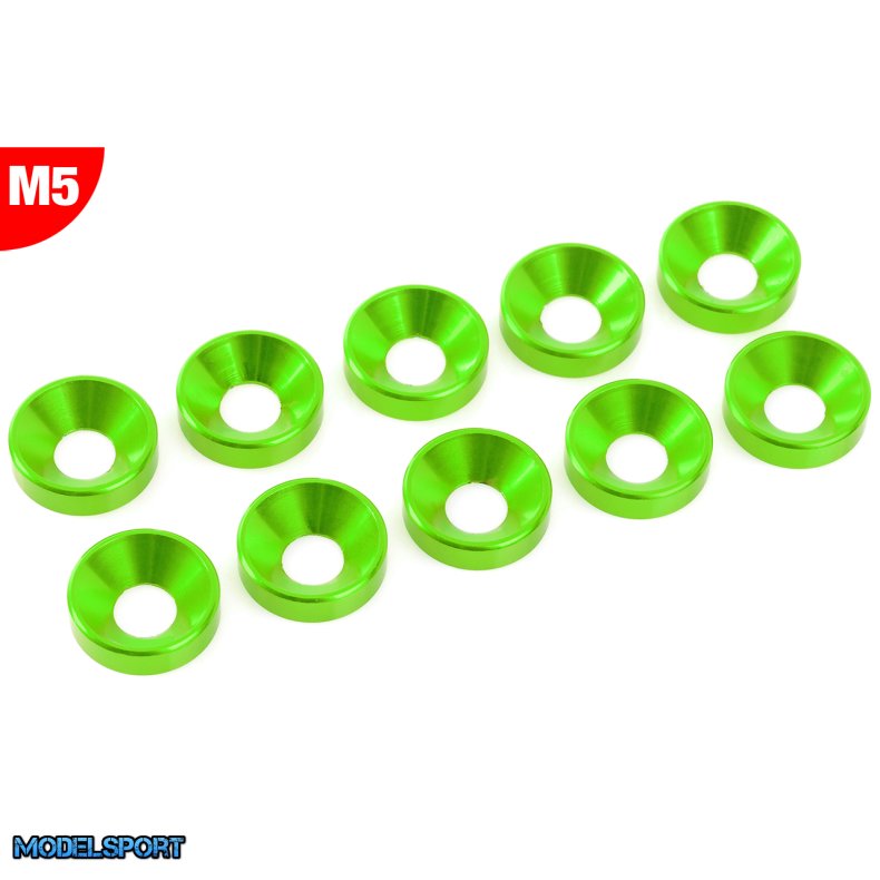 Team Corally - Aluminium Washer - for M5 Flat Head Screws - OD=12mm - Green - 10 pcs