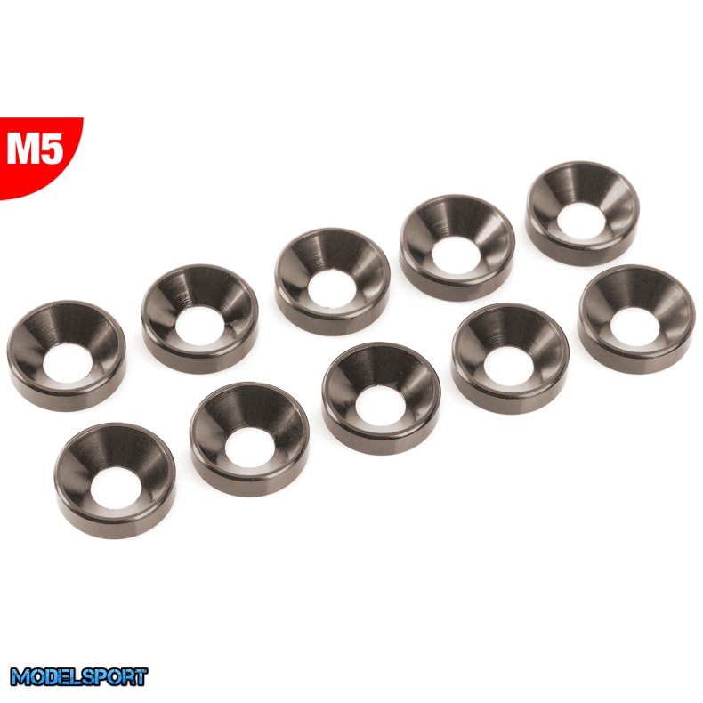 Team Corally - Aluminium Washer - for M5 Flat Head Screws - OD=12mm - Gun Metal - 10 pcs