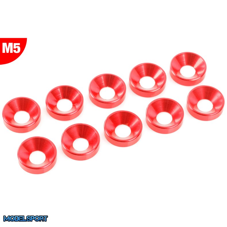 Team Corally - Aluminium Washer - for M5 Flat Head Screws - OD=12mm - Red - 10 pcs