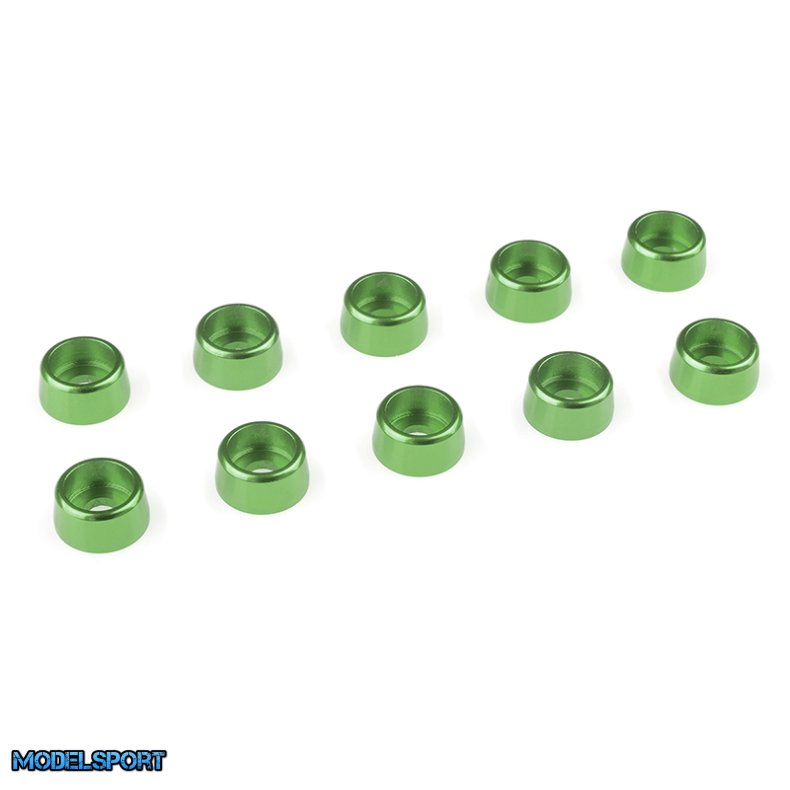 Team Corally - Aluminium Washer - for M3 Socket Head Screws - OD=8mm - Green - 10 pcs