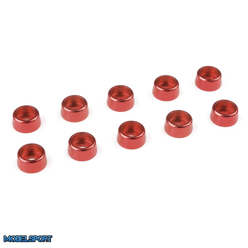 Team Corally - Aluminium Washer - for M3 Socket Head Screws - OD=8mm - Red - 10 pcs