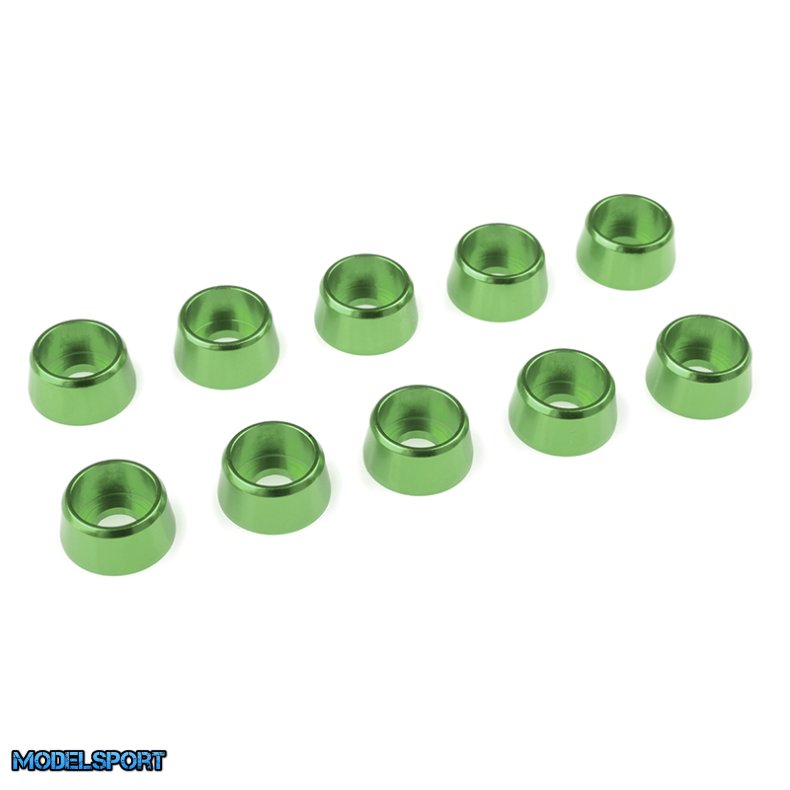 Team Corally - Aluminium Washer - for M4 Socket Head Screws - OD=10mm - Green - 10 pcs