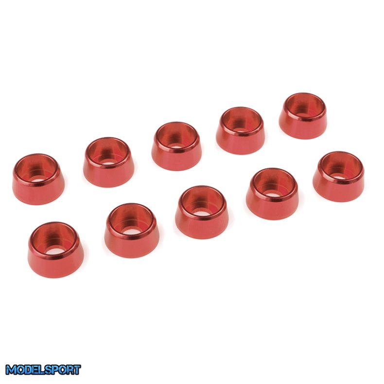 Team Corally - Aluminium Washer - for M4 Socket Head Screws - OD=10mm - Red - 10 pcs