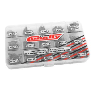Team Corally - Screw Set M3 - Hex Button Head - DIN 7380 - Steel Black - 10.9 Grade - 15 Sizes - 375 pcs