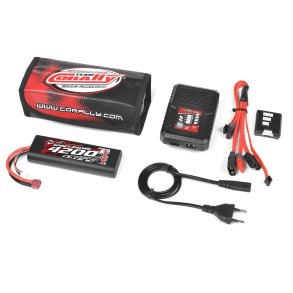 Team Corally - Energy Pack - Lipo 50C - 4200Mah - 2S - T-Plug - Hard Case + Racer 50 - 2-4S AC Charger + Lipo Safety Bag + Charge-Balance Lead