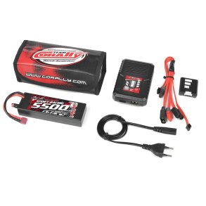 Team Corally - Energy Pack - Lipo 60C - 5500Mah - 2S - T-Plug - Hard Case + Racer 50 - 2-4S AC Charger + Lipo Safety Bag + Charge-Balance Lead