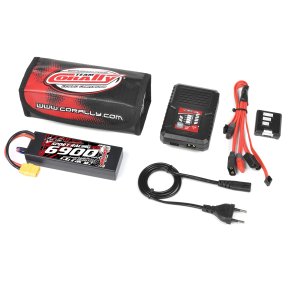 Team Corally - Energy Pack - Lipo 60C - 6900Mah - 2S - XT-90 - Hard Case + Racer 50 - 2-4S AC Charger + Lipo Safety Bag + Charge-Balance Lead