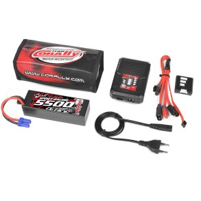 Team Corally - Energy Pack - Lipo 60C - 5500Mah - 3S - EC-5 - Hard Case + Racer 50 - 2-4S AC Charger + Lipo Safety Bag + Charge-Balance Lead