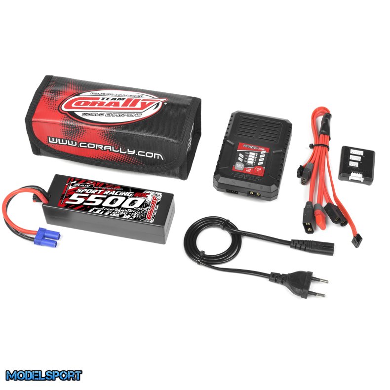 Team Corally - Energy Pack - Lipo 60C - 5500Mah - 3S - EC-5 - Hard Case + Racer 50 - 2-4S AC Charger + Lipo Safety Bag + Charge-Balance Lead