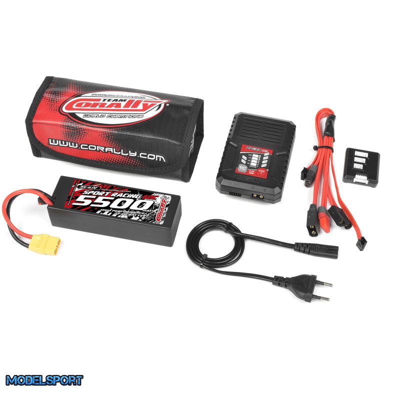 Team Corally - Energy Pack - Lipo 60C - 5500Mah - 3S - XT-90 - Hard Case + Racer 50 - 2-4S AC Charger + Lipo Safety Bag + Charge-Balance Lead