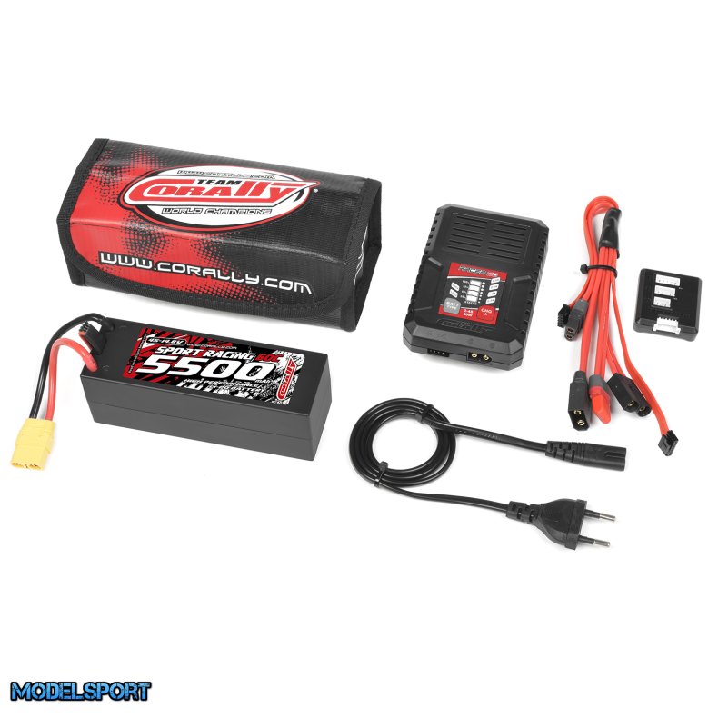 Team Corally - Energy Pack - Lipo 60C - 5500Mah - 4S - XT-90 - Hard Case + Racer 50 - 2-4S AC Charger + Lipo Safety Bag + Charge-Balance Lead