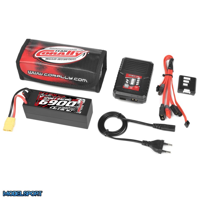 Team Corally - Energy Pack - Lipo 50C - 6700Mah - 4S - XT-90 - Hard Case + Racer 50 - 2-4S AC Charger + Lipo Safety Bag + Charge-Balance Lead