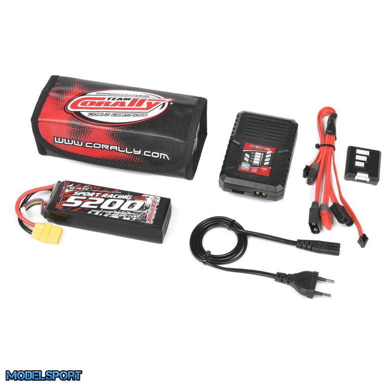 Team Corally - Energy Pack - Lipo 60C - 5200MAH - 4S - XT-90 - Semi-Soft Case + Racer 50 - 2-4S AC Charger + Lipo Safety Bag + Charge-Balance Lead
