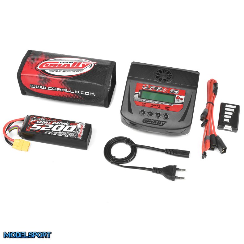 Team Corally - Energy Pack - Lipo 60C - 5200MAH - 4S - XT-90 - Semi-Soft Case + Ultra-X 80 - 1-6S AC/DC Charger + Lipo Safety Bag + Charge-Balance Lead