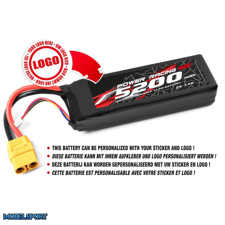 Private Label - Power Racing 60C - 5200MAH - 2S - 7,4V - XT-90 - Semi-Soft Case