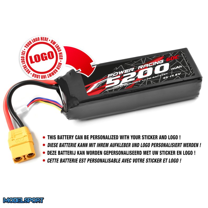 Private Label - Power Racing 60C - 5200MAH - 4S - 14,8V - XT-90 - Semi-Soft Case