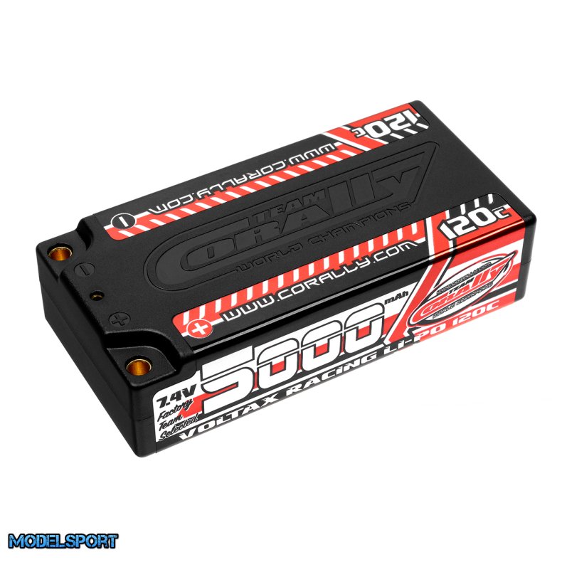 Team Corally - Voltax 120C LiPo Battery - 5000mAh - 7.4V - Shorty 2S - 4mm Bullit