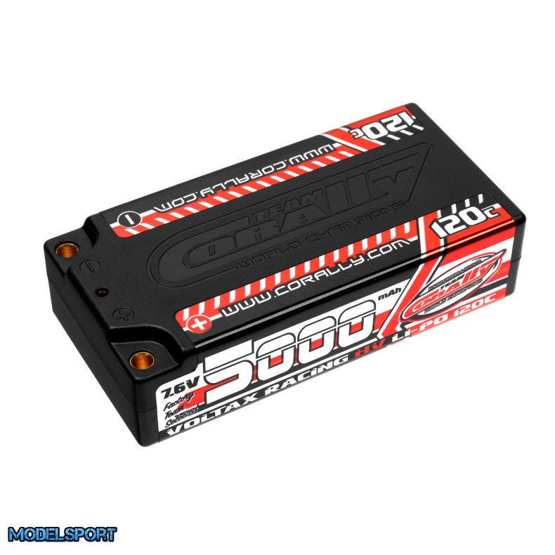 Team Corally - Voltax 120C LiPo HV Battery - 5000 mAh - 7.6V - Shorty 2S - 4mm Bullit