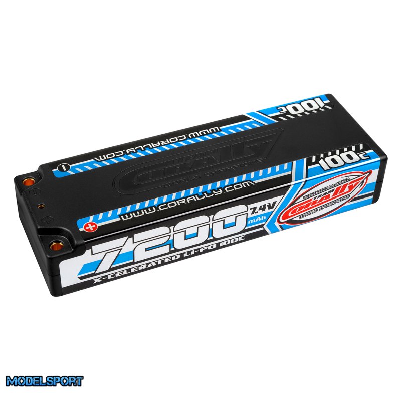 Team Corally - X-Celerated 100C LiPo Battery - 7200 mAh - 7.4V - Stick 2S - 4mm Bullit