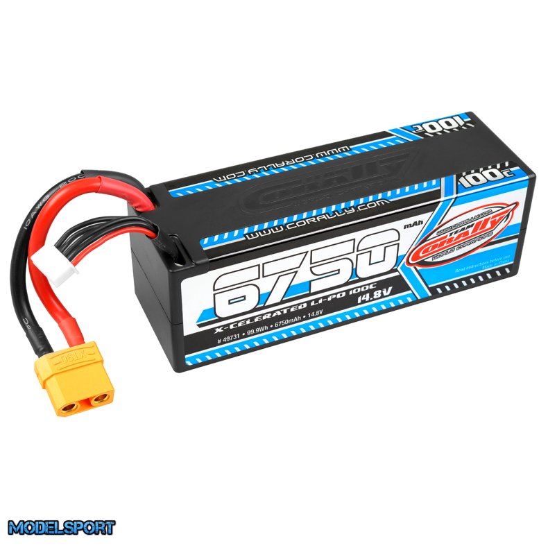 Team Corally - X-Celerated 100C LiPo Battery - 6750 mAh - 14.8V - Stick 4S - Hard Wire - XT90
