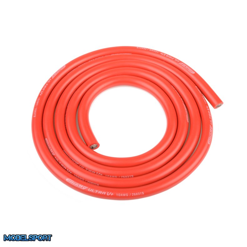 Team Corally - Ultra V+ Silicone Wire - Super Flexible - Red - 10AWG - 2683 / 0.05 Strands - OD� 5.5mm - 1m
