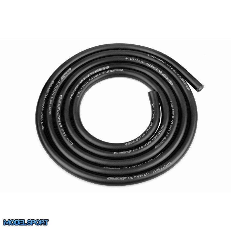Team Corally - Ultra V+ Silicone Wire - Super Flexible - Black - 12AWG - 1731 / 0.05 Strands - OD� 4.5mm - 1m