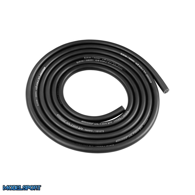 Team Corally - Ultra V+ Silicone Wire - Super Flexible - Black - 14AWG - 1018 / 0.05 Strands - OD� 3.5mm - 1m