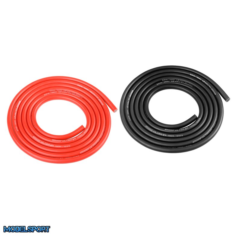 Team Corally - Ultra V+ Silicone Wire - Super Flexible - Black and Red - 14AWG - 1018 / 0.05 Strands - OD� 3.5mm - 2x 1m