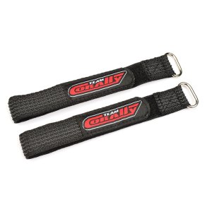 Team Corally - Pro Battery Straps - 250x20mm - Metal Buckle - Silicone Anti-Slip Strings - Black - 2 pcs
