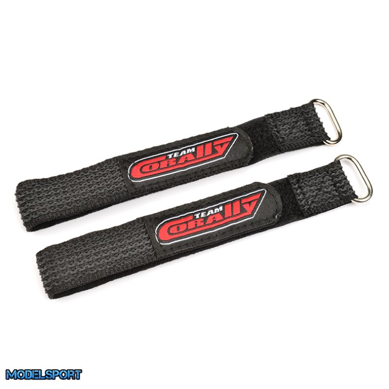 Team Corally - Pro Battery Straps - 250x20mm - Metal Buckle - Silicone Anti-Slip Strings - Black - 2 pcs